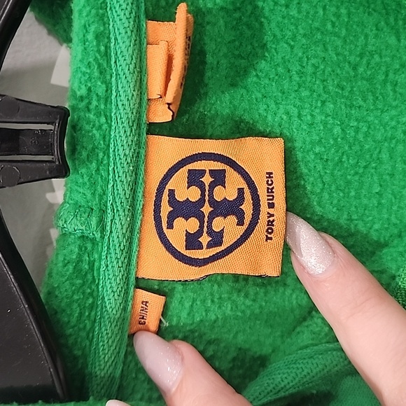 RARE Authentic Tory Burch Vibrant Green Hoodie with Gold Logos, Sz S - Picture 7 of 8